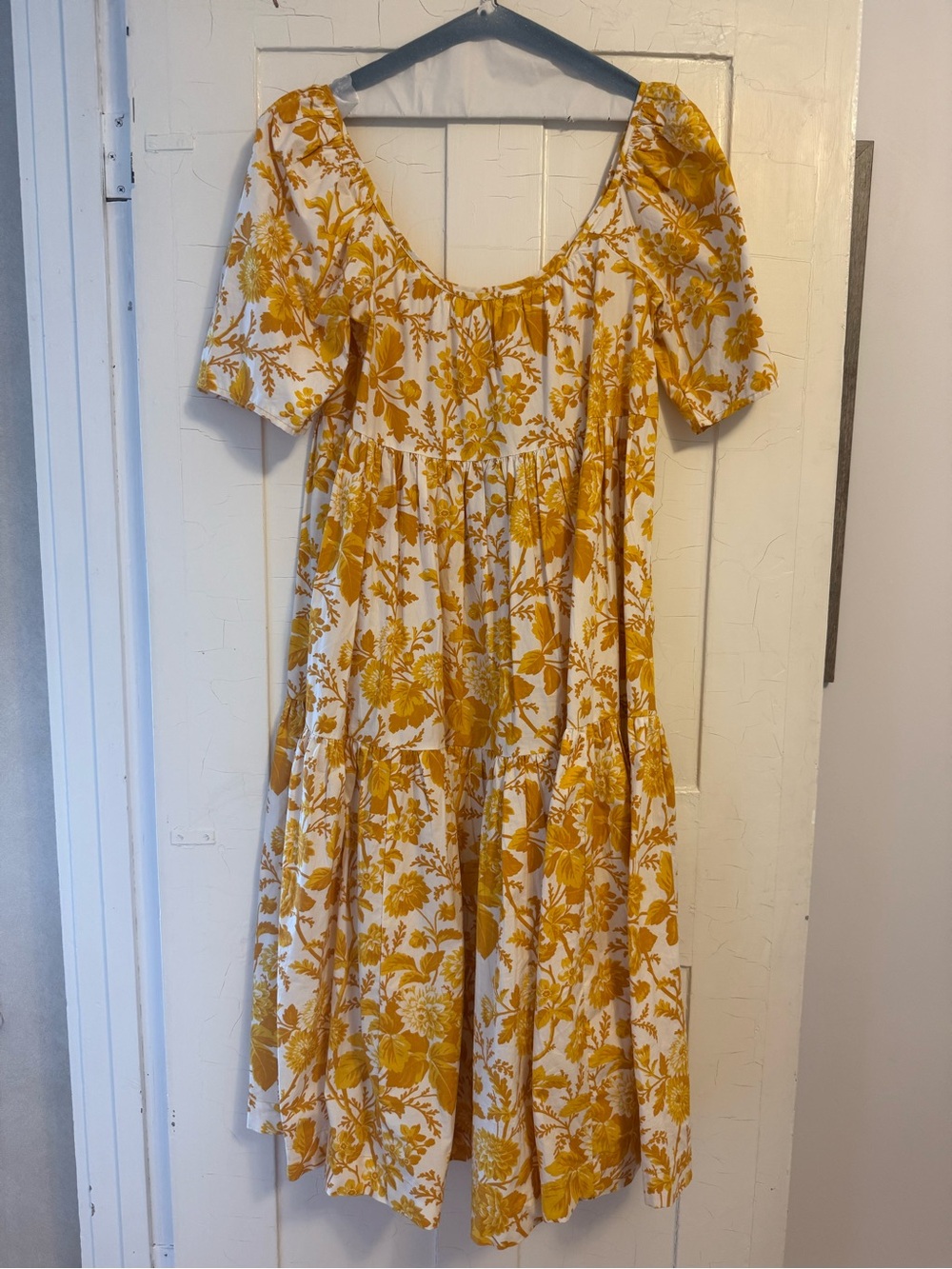 Anthropologie Yellow Floral Tiered Dress - Size S